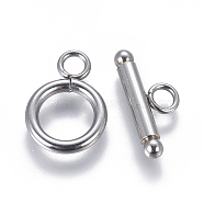 304 Stainless Steel Toggle Clasps, Ring, Stainless Steel Color, 16.5x12x2mm, Hole: 3mm, Inner Diameter: 8mm, Bar: 18x7.5x3mm, Hole: 3mm(STAS-I120-11A-P)