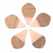 Opaque Resin & Walnut Wood Pendants, Teardrop, Light Salmon, 28x17.5x3mm, Hole: 1.8mm(RESI-S389-035A-C02)