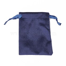 Velvet Jewelry Drawstring Bags, with Satin Ribbon, Rectangle, Marine Blue, 10x8x0.3cm(TP-D001-01A-06)