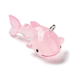 Sea Animal Theme Opaque Resin Pendants, Shark Charms with Platinum Tone Iron Loops, Pink, 14x16x31.5mm, Hole: 2mm(X-RESI-D071-04C)