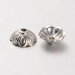 CCB Plastic Flower Bead Caps, 8-Petal, Platinum, 10x4mm, Hole: 2mm, Inner Diameter: 8mm(CCB-J029-12P)
