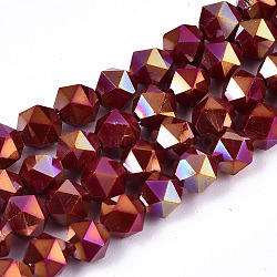 Electroplate Opaque Glass Beads Strands, AB Color Plated, Faceted, Round, Dark Red, 5.5x5.5x5.5mm, Hole: 1mm, about 97~99pcs/strand, 20.87 inch~21.26 inch(53cm~54cm)(EGLA-T019-05T)