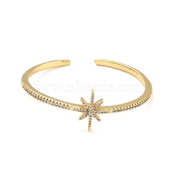 Star Cubic Zirconia Cuff Bangle, Brass Open Bangle for Women, Lead Free & Cadmium Free, Real 18K Gold Plated, Inner Diameter: 2-1/8 inch(5.4cm)x2-1/8 inch(5.4cm)(BJEW-I298-11G)