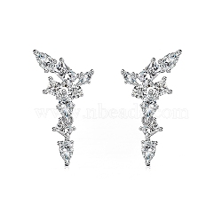 925 Sterling Silver with Cubic Zirconia Stud Earrings for Women, Wing, Platinum, 25x13.5mm(EJEW-Z052-01P)