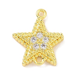 Real 18K Gold Plated Brass Micro Pave Cubic Zirconia Connector Charms, Star Links, Clear, 14x12.5x3mm, Hole: 1mm(KK-L209-047G-01)