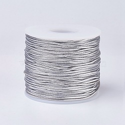 Round Elastic Cord, with Polyester Outside and Rubber Inside, Silver, 1mm, about 109.36 yards(100m)/roll(X-EC-WH0004-1mm-A02)