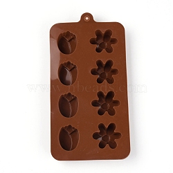 8-Cavity Floral Shaped Fondant Molds, Food Grade Silicone Molds, for Homemade Cake Chocolate Cupcake, UV Resin & Epoxy Resin Craft Making, Coconut Brown, 203x102x18.5mm, Inner Diameter: 35~38x27~38mm(DIY-TAC0005-87)