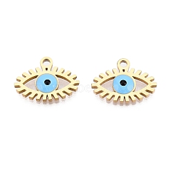 316L Surgical Stainless Steel Charms, with Enamel, Evil Eye Charm, Golden, 12x16x2mm, Hole: 1.8mm(STAS-H213-35G)