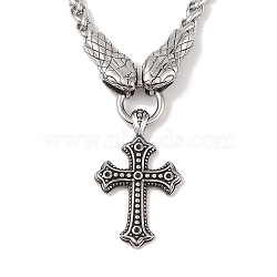 304 Stainless Steel Snak Wheat Chain Viking Cross Pendant Necklaces for Men, Antique Silver, 23.31 inch(59.2cm)(NJEW-K278-08AS)