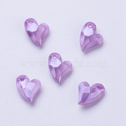 Acrylic Pendants, Imitation Pearl, Heart, Faceted, Lilac, 11x9x4mm, Hole: 0.5mm(X-MACR-P120-11mm-P05)