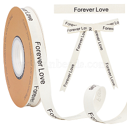 30 Yards Cotton Forever Love Word Printed Ribbon, Bisque, 1/2 inch(13mm), about 30.00 Yards(27.43m)/Roll(OCOR-WH0086-87A)