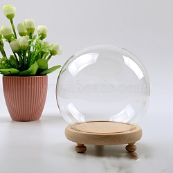 Glass Dome Cover, Decorative Display Case, Round Bell Jar Terrarium with Wood Base, Clear, 120mm(DJEW-PW0012-009A)