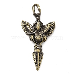 Tibetan Style Rack Plating Brass Big Pendants, Long-Lasting Plated, Bird Vajra Charm, Brushed Antique Bronze, 57.5x28.5x6.5mm, Hole: 8mm(KK-Q805-28AB)