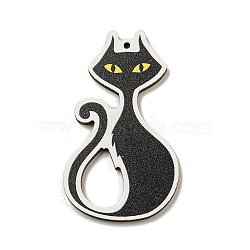 Wood Pendants, Halloween Theme, Black, Cat Shape, 55x32x3mm, Hole: 2mm(WOOD-M012-02R)