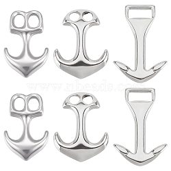 6Pcs 3 Styles 304 Stainless Steel Hook Clasps, Anchor, Stainless Steel Color, 31~35x21~24x2.5~6mm, Hole: 4~7x5~10mm, 2pcs/style(STAS-SC0004-36)