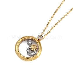 Ion Plating(IP) 304 Stainless Steel Crystal Rhinestone Cable Chain Necklaces, Ring with Moon & Star Pendant Necklaces with Glass, Golden, 17.13 inch(43.5cm)(NJEW-D080-02G)