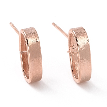 201 Stainless Steel Stud Earring Findings, with Horizontal Loop and 316 Stainless Steel Pin, Oval, Real Rose Gold Plated, 12x3mm, Hole: 2.5mm, Pin: 0.7mm