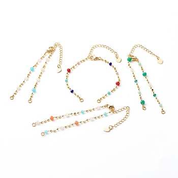 Handmade Beaded Bracelets Making, with Glass & Brass Beaded Chain, 304 Stainless Steel Findings, Mixed Color, 16x0.2cm