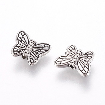 Tibetan Style Alloy Butterfly Beads, Cadmium Free & Lead Free, Antique Silver, 8x10.5x3mm, Hole: 1mm