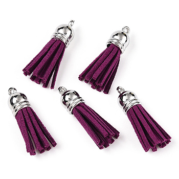 Faux Suede Tassel Pendant Decorations, with CCB Plastic Cord Ends, Platinum, Purple, 35~37x10mm, Hole: 1.8mm