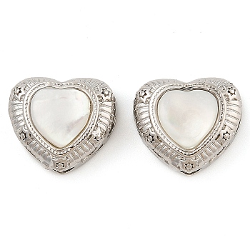 Brass and White Shell Multi-Strand Links, Heart, Cadmium Free & Lead Free, Platinum , Platinum, 13x15.5x9mm, Hole: 3.5mm