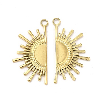 Ion Plating(IP) 304 Stainless Steel Pendants, Half Sun Charm, Real 18K Gold Plated, 33x18x1.5mm, Hole: 3mm