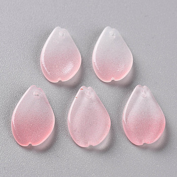 Two Tone Transparent Spray Painted Glass Pendants, Petaline, Pink, 16x9.5x2mm, Hole: 1mm