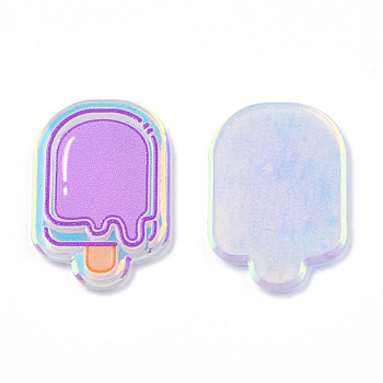 Transparent Printed Acrylic Cabochons, Ice Cream, Violet, 25.5x17x2.5mm