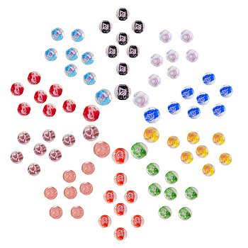80Pcs 10 Colors Handmade Luminous Inner Flower Lampwork Beads, Round, Mixed Color, 9~10mm, Hole: 1~2mm, 8pcs/color