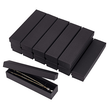 Kraft Paper Jewelry Boxes, Necklace/Watch Boxes, with Sponge, Rectangle, Black, 18x4.5x3.3cm