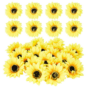 CRASPIRE 20Pcs Cloth Sunflower, Artificial Flower Head, Home Decorations, Yellow, 100x22mm, Hole: 2.5mm