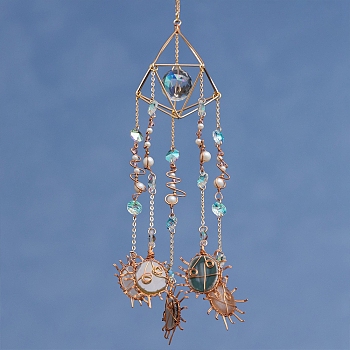 Glass Teardrop Hanging Ornaments, Wrapped Natural Agate Tassel Suncatchers for Home Outdoor Decoration, 450x80mm