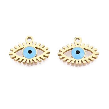 316L Surgical Stainless Steel Charms, with Enamel, Evil Eye Charm, Golden, 12x16x2mm, Hole: 1.8mm