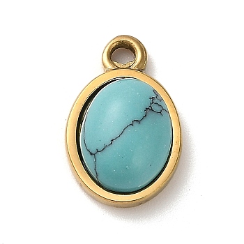 Synthetic Turquoise Pendants, 304 Stainless Steel Oval Charms, Golden, 15.5x10x5.5mm, Hole: 1.6mm