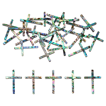 WADORN 25Pcs Natural Abalone Shell/Paua Shell Cabochons, Religion Cross, 17x12x1.5mm