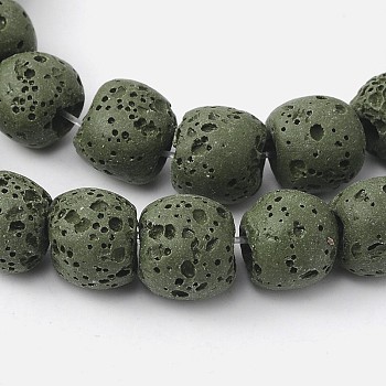 Natural Lava Rock Bead Strands, Dyed, Round, Dark Olive Green, 8mm, Hole: about 2mm, about 52pcs/strand, 15.5 inch