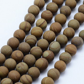 Natural Wood Lace Stone Beads Strands, Frosted, Round, 6mm, Hole: 1mm, about 62pcs/strand, 15.3 inch(39cm)