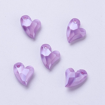 Acrylic Pendants, Imitation Pearl, Heart, Faceted, Lilac, 11x9x4mm, Hole: 0.5mm