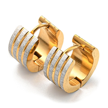 304 Stainless Steel Textured Hoop Earrings, Ring, Golden, 13x13.5x7mm