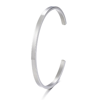 304 Stainless Steel Cuff Bangles, Minimalist Simple Open Bangles, Platinum, Inner Diameter: 2-1/2x2 inch(6.1~6.5x5.3cm).