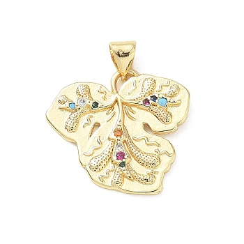 Brass Micro Pave Colorful Cubic Zirconia Pendants, Leaf Charms, Golden, 21x22.5x2mm, Hole: 4.5x3.5mm
