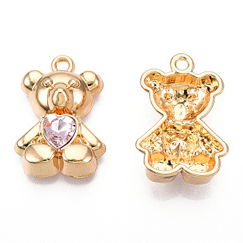 Alloy Pendants, with Glass, Bear with Heart Charm, Cadmium Free & Nickel Free & Lead Free, Golden, 20.5x14x5.5mm, Hole: 1.6mm