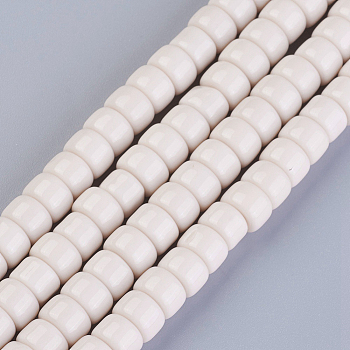 Opaque Solid Color Glass Beads Strands, Column, Seashell Color, 8x5~6mm, Hole: 1.5mm, about 69pcs/strand, 15.1 inch~15.3 inch(38.5~39cm)
