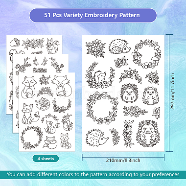 4 Sheets 11.6x8.2 Inch Stick and Stitch Embroidery Patterns(DIY-WH0455-070)-2