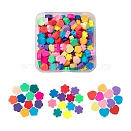 150Pcs 3 Style Handmade Polymer Clay Beads, Flower & Heart, Mixed Color, 9~10x9~10x4~5.5mm, Hole: 1.2~1.5mm, 50Pcs/Style, 3 Style, 150Pcs/Box(CLAY-LS0001-07)