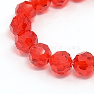 Glass Beads Strands, Faceted(32 Facets), Round, Red, 8mm, Hole: 1.5mm, about 66~67pcs/strand, 15.12 inch~15.35 inch(38.4~39cm)(EGLA-J042-8mm-16)