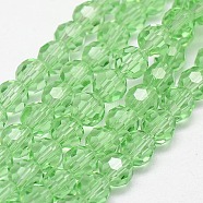 Glass Beads Strands, Faceted(32 Facets), Round, Pale Green, 8mm, Hole: 1.5mm, about 66~67pcs/strand, 15.12 inch~15.35 inch(38.4~39cm)(EGLA-J042-8mm-01)