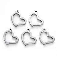 304 Stainless Steel Charms, Laser Cut, Heart, Stainless Steel Color, 13x12x1mm, Hole: 1mm(X-STAS-N092-62)
