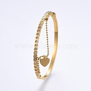 304 Stainless Steel Bangles, with Rhinestone, Heart, Golden, 5.8x4.8cm, 1.5~6mm(BJEW-P223-09G)