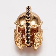 Brass Micro Pave Cubic Zirconia Beads, Gladiator Helmet Charms, Golden, 15x10x12mm, Hole: 1mm(ZIRC-F050-44G)